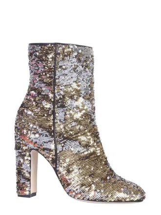 PARIS TEXAS Pointed Toe Sequined Ankle Boots With High Block Heel