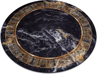 RugsX Rugsx - Alfombra Lavable Miro 51199.806 Circulo M&aacute;rmol, Griego Antideslizante - Negro / Dorado Black Circulo 160 Cm