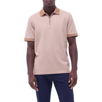 Bugatchi Contrast Trim Zip Polo in Camel at Nordstrom, Size Xx-Large
