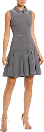 Mac Duggal Sleeveless Collared Boucl&eacute; Mini Dress With Pleats in Black White at Nordstrom, Size X-Small
