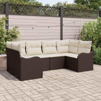 vidaXL Vidaxl - Conjunto De Sof&aacute; De Jard&iacute;n Con Coj&iacute;n 6 Pcs Marr&oacute;n Polirat&aacute;n