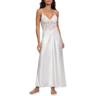 In Bloom by Jonquil Lorena Lace & Satin Nightgown in Ivory at Nordstrom, Size X-Large