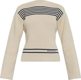 Balenciaga Logo Sweater - Dames - Ronde hals truien - Beige - M - Katoen - Truien & Vesten