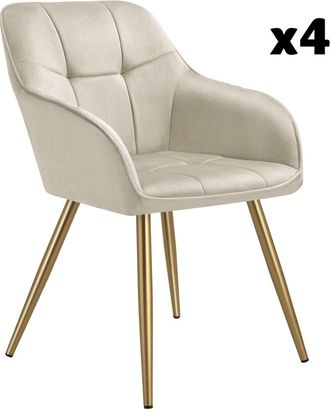 TecTake 4 sillas de comedor, aterciopeladas, 58 x 62 x 82 cm, crema/oro