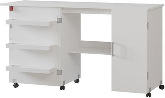 Vicco Mesa De Costura Carmen, Blanco, 148 X 75 Cm Con 3 Estantes Y Armario, Vicco