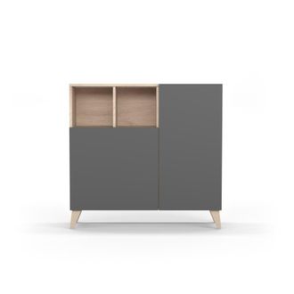 HERDASA Zapatero melamina roble claro puertas grafito 87x90x27 cm