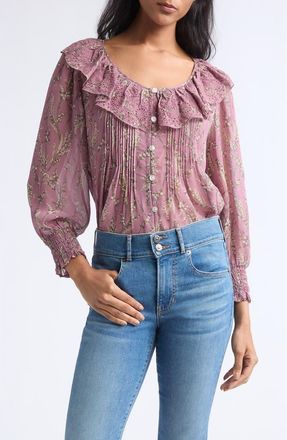 Veronica Beard Hewitts Ruffle Pintuck Shirt in Orchid Haze Multi at Nordstrom, Size 00