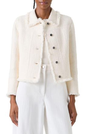 Akris Fringe Cotton Blend Tweed Jacket in Cream at Nordstrom, Size 10
