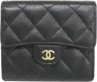 Chanel Black Bordeaux Grained Calfskin Wallet (Tri-Fold) (Pre-Owned)