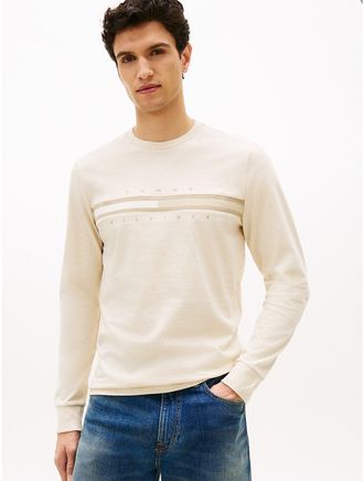 Tommy Hilfiger Mens Long-Sleeve Tonal Flag Logo T-Shirt - Beige - XXL