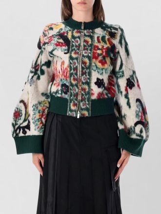 sacai wool floral-jacquard ribbed cropped jacket