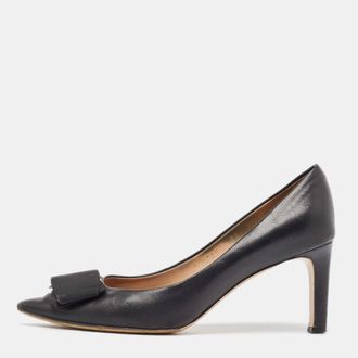 Ferragamo Black Leather Bow Pumps