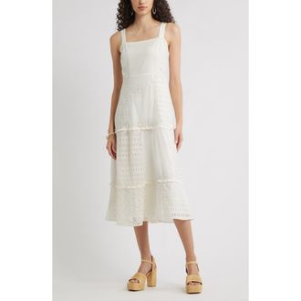 Chelsea28 Sleeveless Embroidered Eyelet Midi Sundress in Ivory Pristine at Nordstrom Rack, Size Xx-Large