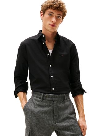 Tommy Hilfiger Mens Long Sleeve Oxford Shirts in Regular Fit, Mens Button Down Shirts, Also Available in Big and Tall, Black/Black Solid, XXL