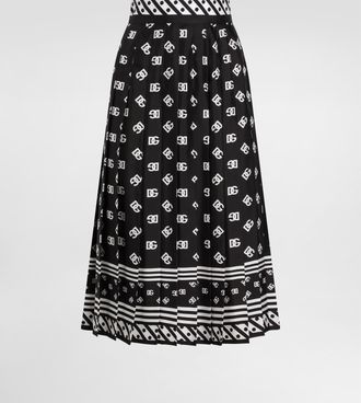 Dolce & Gabbana Pleated Silk Twill Calf-length Skirt With All-over Dg Logo Scarf Print - Woman Skirts Black 42