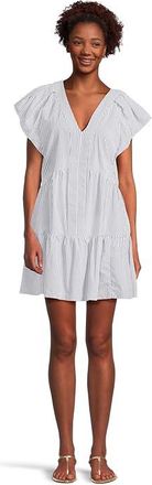 Vineyard Vines Harbor Tiered Ruffle Slv Dress Womens Dress Vineyard Seersucker/Nautical Navy/White Cap : XS, Nylon/Spandex