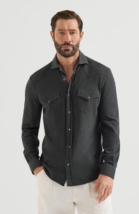 Brunello Cucinelli Cotton piqu&eacute; Western shirt in Anthracite at Nordstrom, Size Xxx-Large