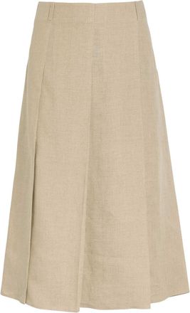 Tod's Pleated Linen Midi Skirt - Beige - 42 (UK10 / S)
