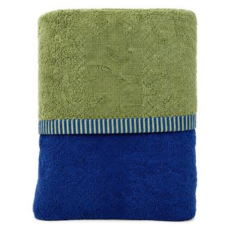Dmora Telo Bagno Sazalo, 100% Cotone Reversibile, Colore Struttura Verde, Sfumatura Colore Struttura Indaco, Blu Indaco
