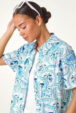 Roman Print Button Through Shirt