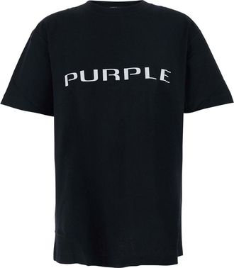 Purple Black Crewneck T-Shirt With Logo Lettering On The Front In Cotton Man