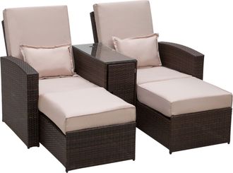 OUTSUNNY Outdoor Garden Rattan Sofa Lounger Recliner Wicker Patio Furniture Set