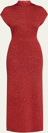 Lela Rose Mock-Neck Sequin Knit Ankle Dress