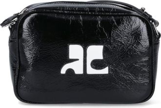 Courr&egrave;ges Black Reedition Crinkle Patent Camera Bag