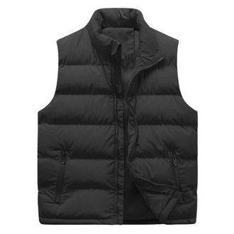 AlltheMen Mens Lightweight Gilet with Zipper Solid Color Warm Winter and Autumn Coat with Pockets Sleeveless Black XXL