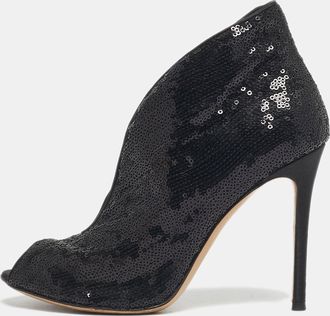 Gianvito Rossi Black Satin And Sequins Vamp Peep Toe Booties