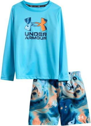 Under Armour Kids Mixed In Long Sleeve UPF 50+ Rashguard & Swim Trunks Set in Fresco Blue at Nordstrom, Size 4T