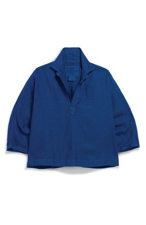 Frank & Eileen Gabi Crop Linen Popover Shirt in Cabo Blue at Nordstrom, Size Xx-Small