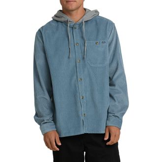 Billabong Baja Hooded Cotton Corduroy Button-Up Shirt in Blue Fog at Nordstrom, Size Xx-Large