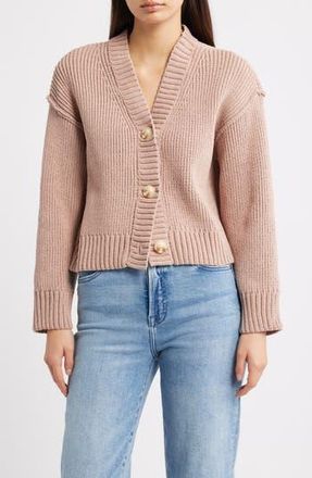 All in Favor Relaxed Chenille V-Neck Cardigan in Mushroom at Nordstrom Rack, Size X-Small