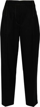 Brunello Cucinelli cropped trousers - women - Polyester/Cashmere/Virgin Wool/Acetate/Cupro/Leather/Cotton/Eco Brass - 44 - Black