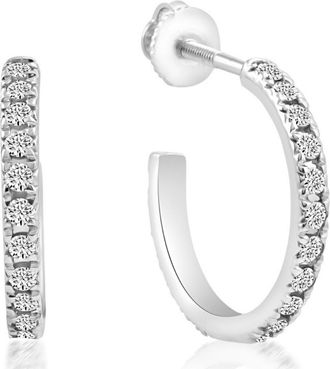 Pompeii3 1/2Ct Diamond Hoops With Screw Backs 10k White Gold 1/2 Tall