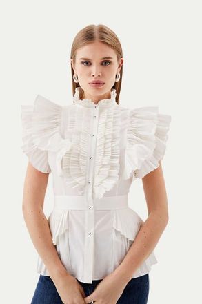 Karen Millen Sleeveless Pleated Ruffle Blouse in White at Nordstrom, Size 10