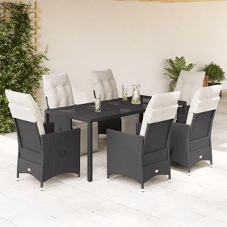 vidaXL Set De Comedor De Jard&iacute;n 7 Pzas Y Cojines Rat&aacute;n Sint&eacute;tico Negro