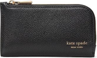 Kate Spade New York Devin Pebbled Leather Small Slim Bifold Wallet Wallet Womens Handbags Black, Leather/Suede