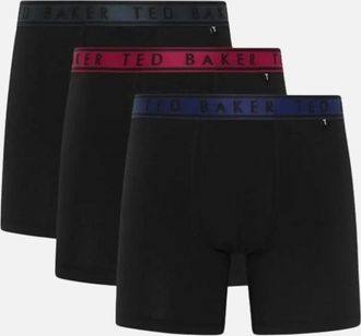 Ted Baker Mens 3-Pack Contrast Waistband Boxer Briefs, Black w/ blue/pool/burgundy - Size: 37/36/32