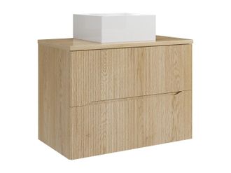 Vente-Unique Mueble de ba&ntilde;o suspendido estriado con lavabo sobre encimera cuadrado - Natural claro - 80 cm - ORISO