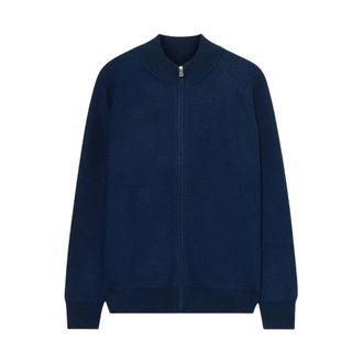 Brooks Brothers Full Zip Merino Wool Jumper - male - Brooks Brothers - Cardigans - Blue - 3XL - Knitwear