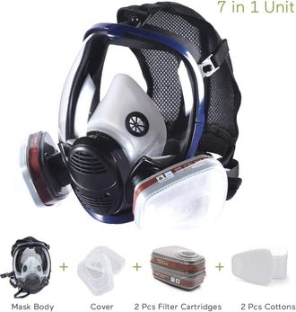 OEM M&aacute;scara Qu&iacute;mica Antivaho 7 En 1, Respirador Antipolvo Con Filtro Facial Completo Para Pintura, Pulverizaci&oacute;n De Pesticidas Y Soldadura En Laboratorio