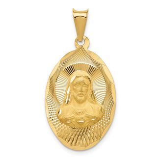Diamond2Deal 14k Yellow Gold Diamond-cut Solid Sagrado Corazon de Jesus Oval Pendant