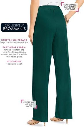 Roaman's Plus Size Wide Leg Bend Over Pant in Emerald Green at Nordstrom, Size 34