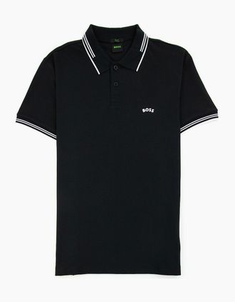 HUGO BOSS Mens Hugo Boss Pual Curved Logo Slim Fit Polo Black 001 - Size: 42