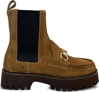 Gucci Horsebit platform Chelsea boots - women - Fabric/Rubber/Suede - 37.5 - Brown