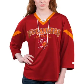 Starter Womens Starter Red Tampa Bay Buccaneers Rally Lace-Up 3/4 Sleeve T-Shirt at Nordstrom, Size Xx-Large