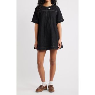 Damson Madder Bridget Organic Cotton Denim Minidress in Black at Nordstrom, Size 12