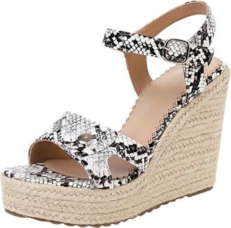 Generic Cocila Platform Sandals For Womens Flops Flat Print Open Toe Buckle Strap Shoe White, 4.5 Gold Heels Size 4 Wide Fit Ladies Shoes Memory Foam Women Uk